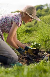 Woman working in her garden