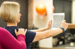 Patient keeping focus on her concussion therapy.