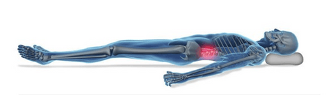 Human skeleton laying down on pillow